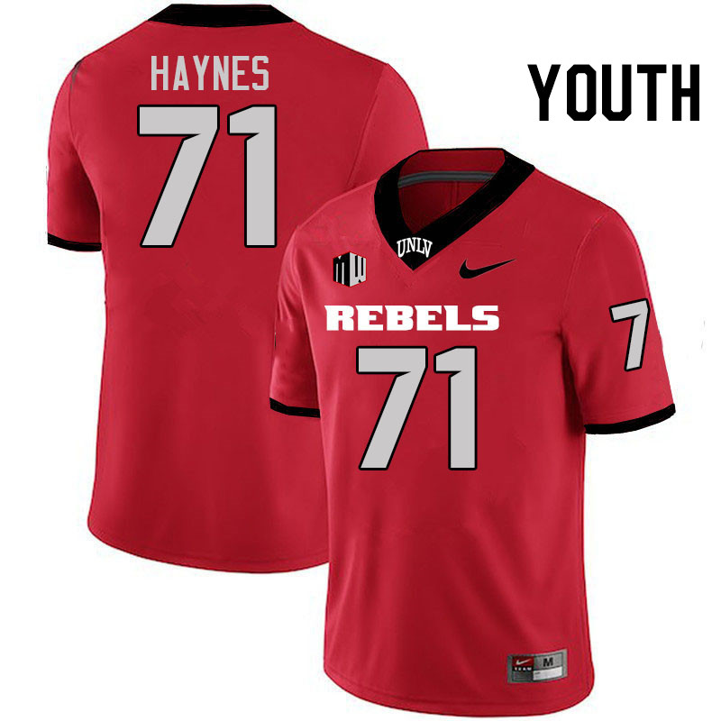 Youth #71 Ed Haynes UNLV Rebels College Football Jerseys Stitched-Scarlet